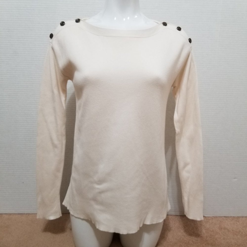 J.Crew sweater XS Bateau Button boat neck pullover knit raw hem pima cotton wool